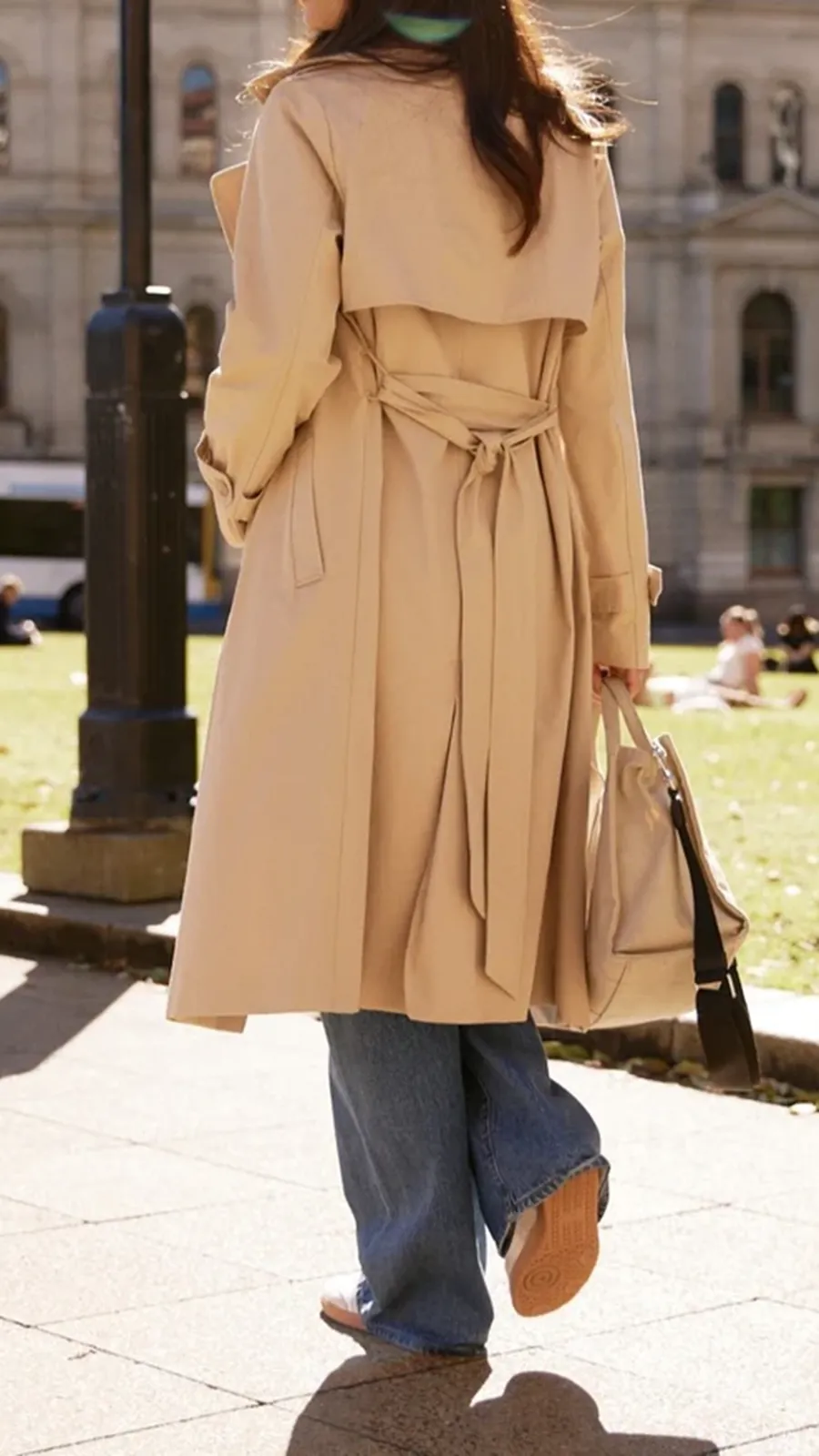 Beige Long Trench Jacket