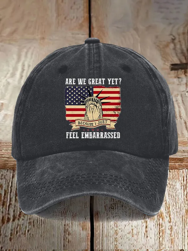 Unisex Distressed Washed Cotton Are We Great Yet? Print Hat