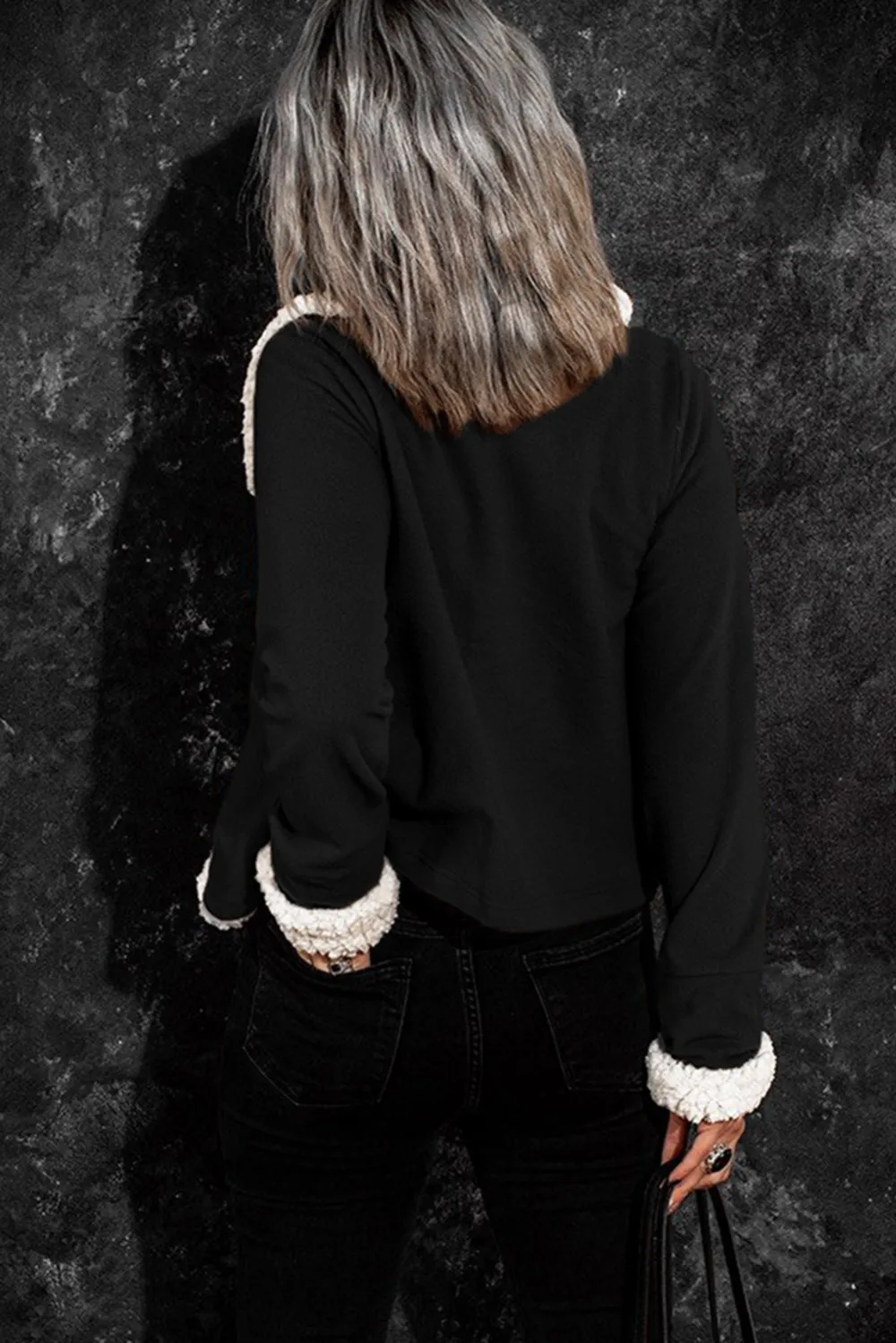 Brown Lapel Collar Fleece Open Front Coat