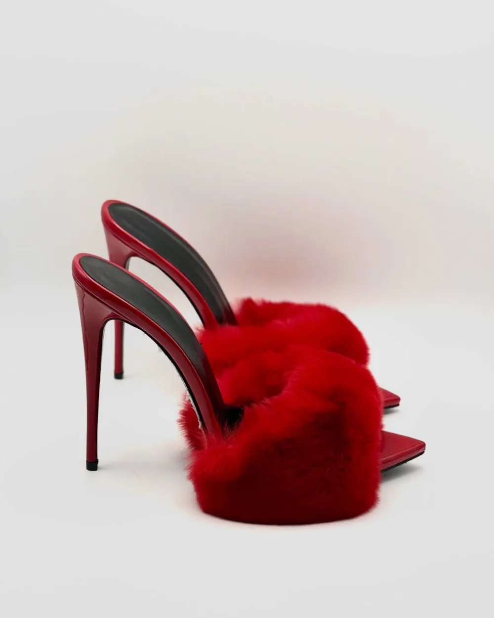 Faux Fur Slippers in Red