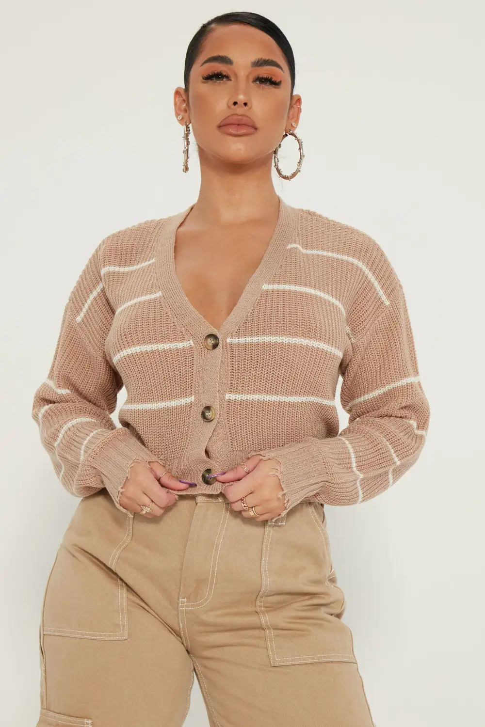 Seeing Stripes Cardigan - Taupe/combo