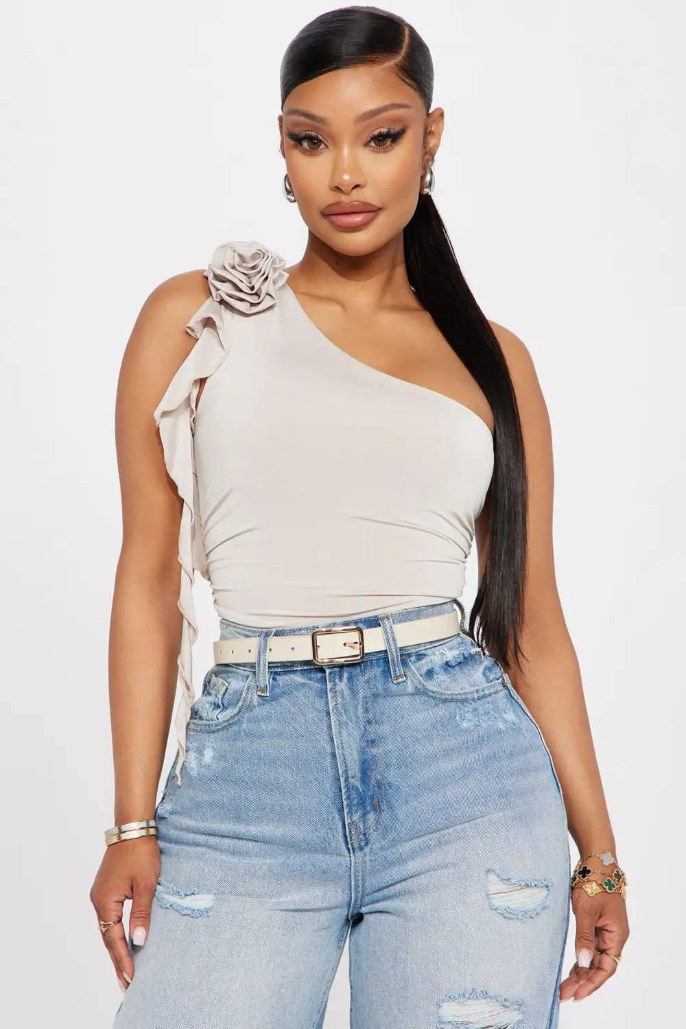 Feeling Pretty Rosette Bodysuit - Stone