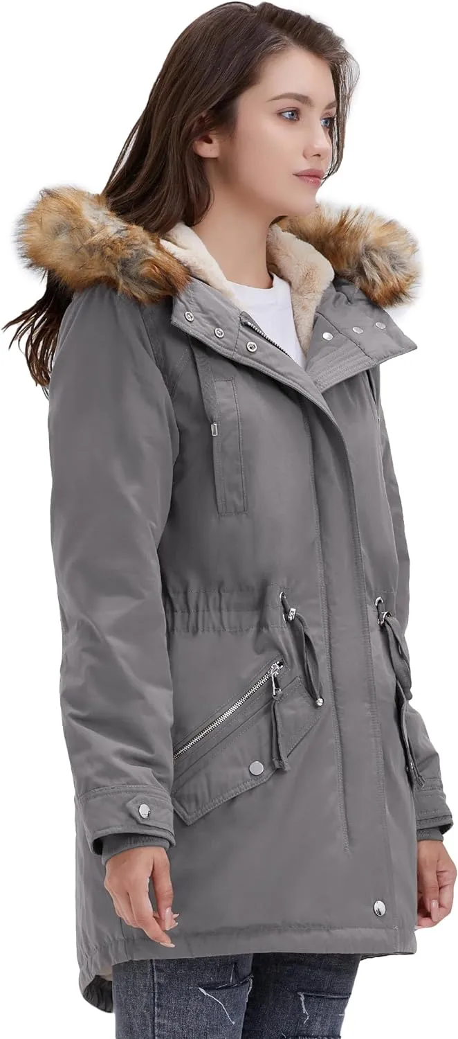 Women's Winter Coats Fleece Lined Parka Jacket Hooded Long Winter Warm Parka Coat with Pockets