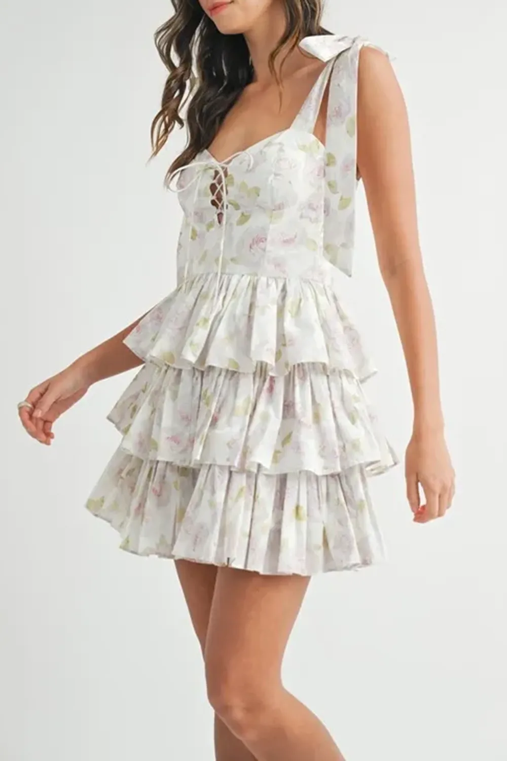 Elegant Ballet Style Slim Floral White Dress