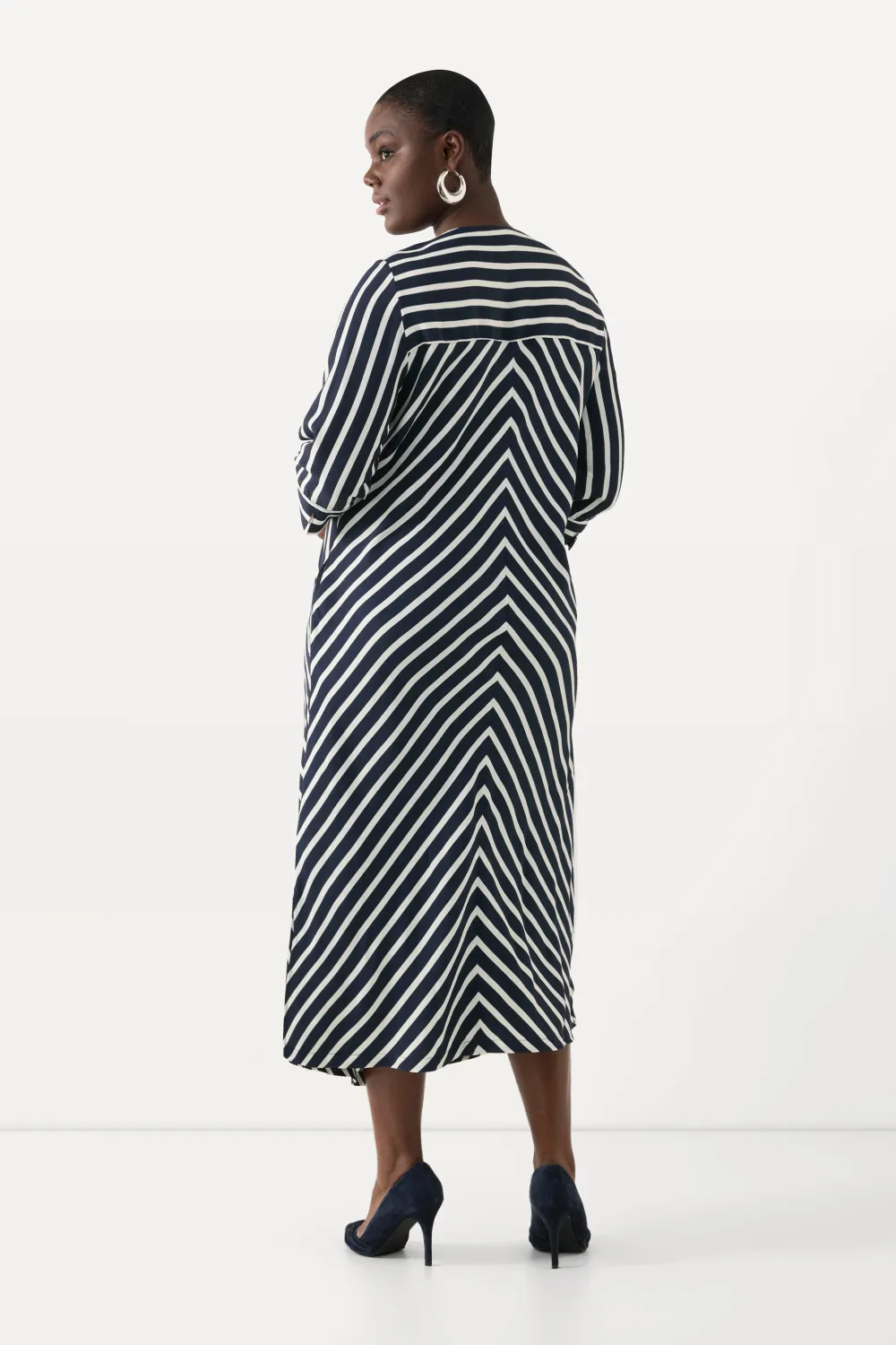 Midikleid Streifen A-Linie V-Ausschnitt 3/4-Arm