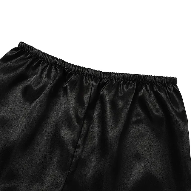 Women's Lingerie Pajama Sets 5 Pieces Satin Floral Lace Cami Top with Robe Nightgown Pants Pink Black Size XXL