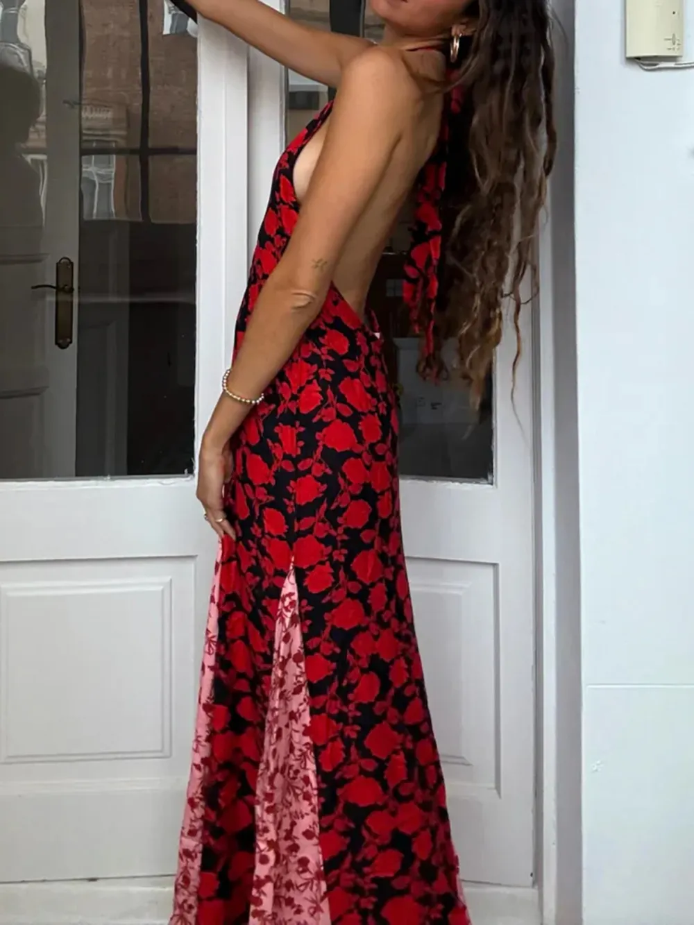 Casual Style V-neck Floral Dress