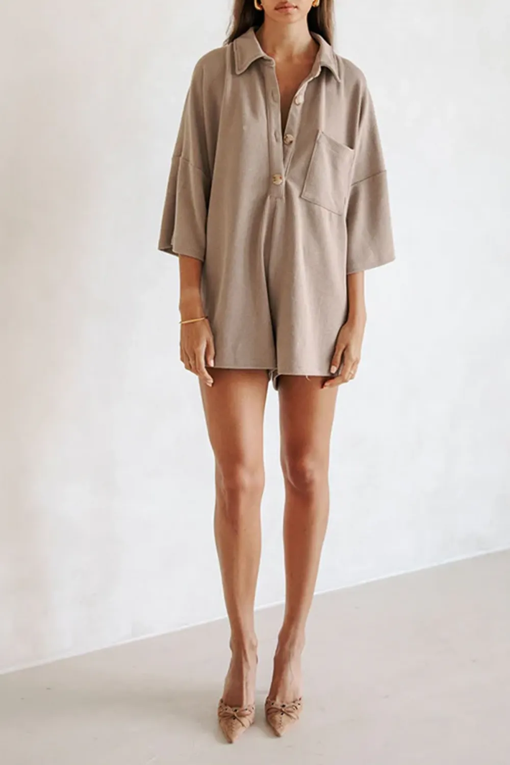 Brown Oversized Corduroy Short Jumpsuit