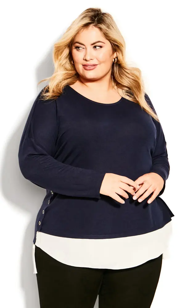 Evans Navy Blue Button Detail Knitted Top