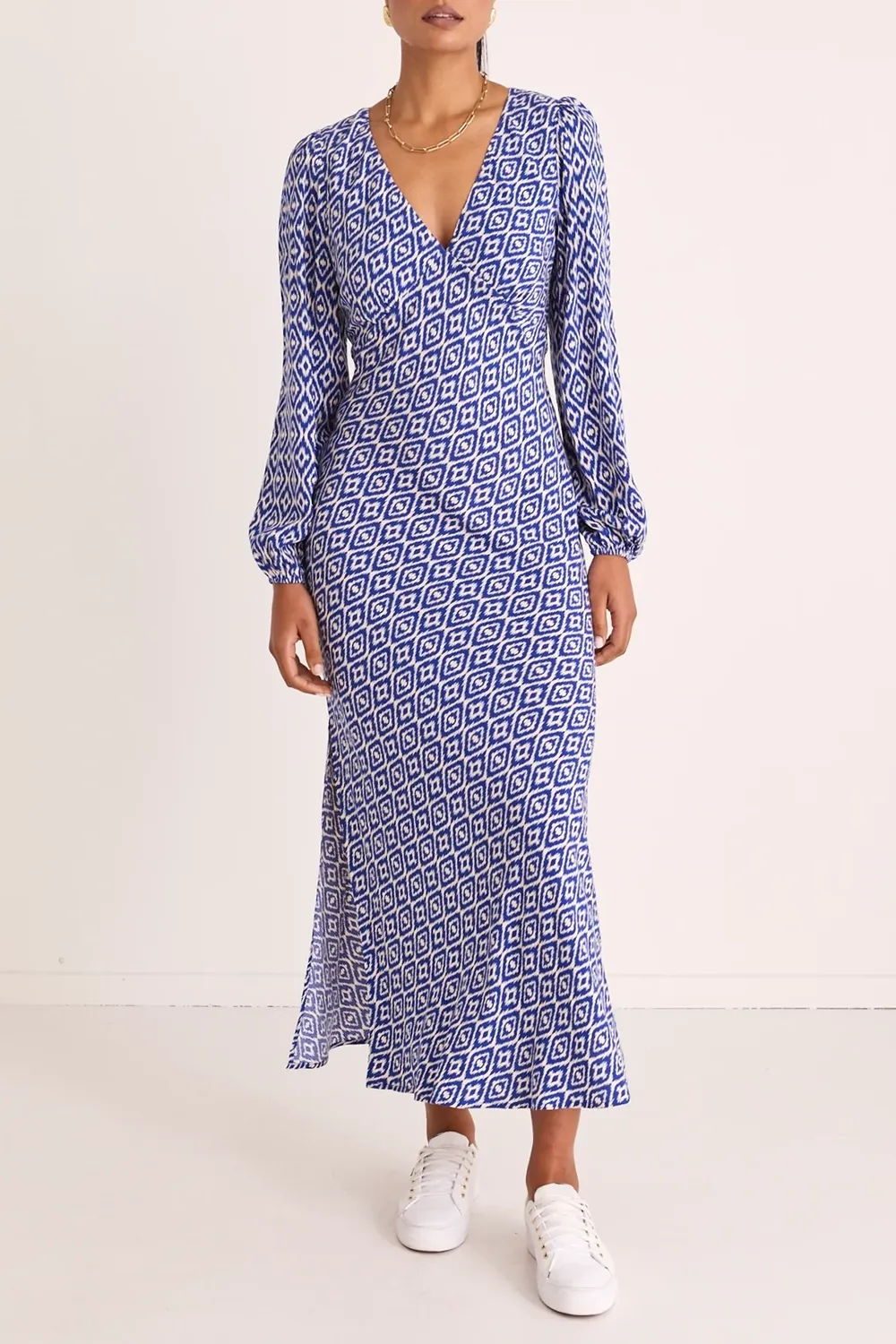 Electric Blue Batik Bias Midi Dress