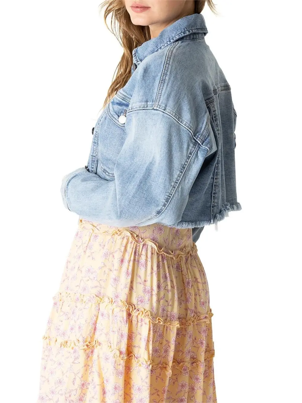 Dropped Shoulder Crop Denim Jacket