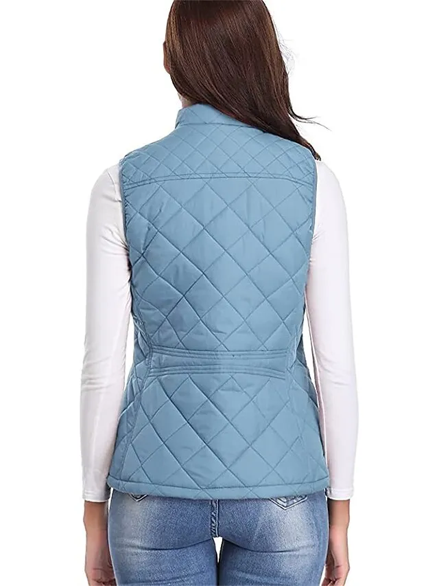 Women's Quilted Vest Crop Sleeveless Winter Coat Lightweight Puffer Gilet Warm Windproof Outerwear with Pockets Zip up Fall Street Casual Jacket Light Blue claret Sea Blue