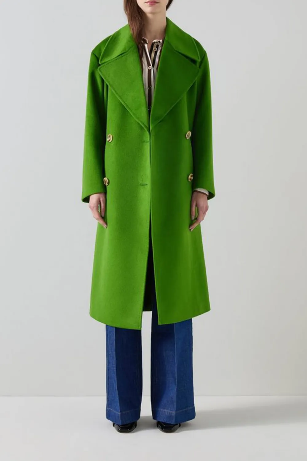 Green Double Breasted Long Wool Coat