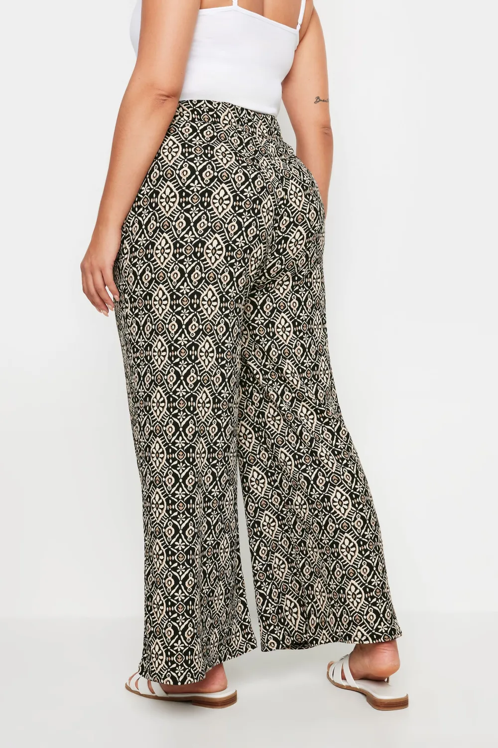 YOURS Curve Dark Grey Abstract Print Textured Wide Leg Trousers
