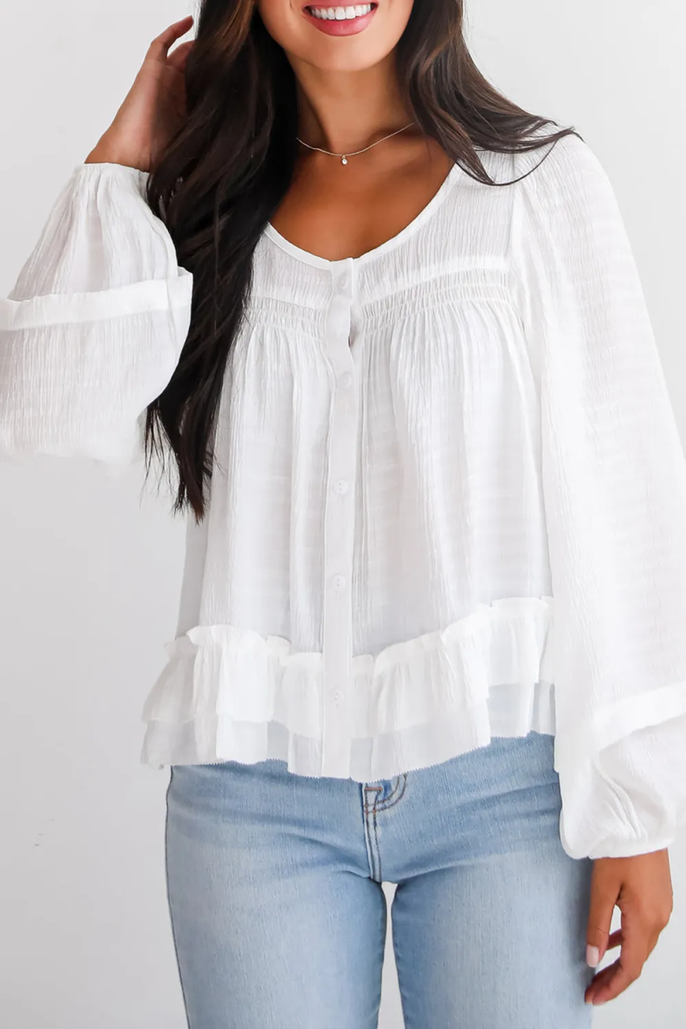 Composed Personality White Ruffle Blouse