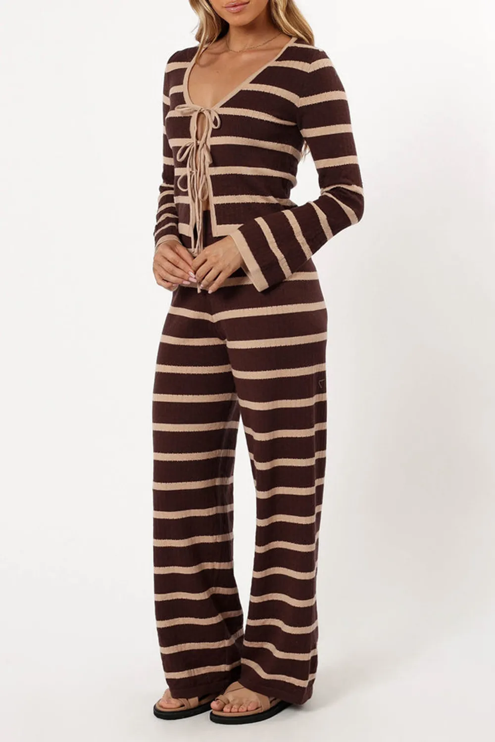 CHOCOLATE BROWN STRIPE KNIT PANT