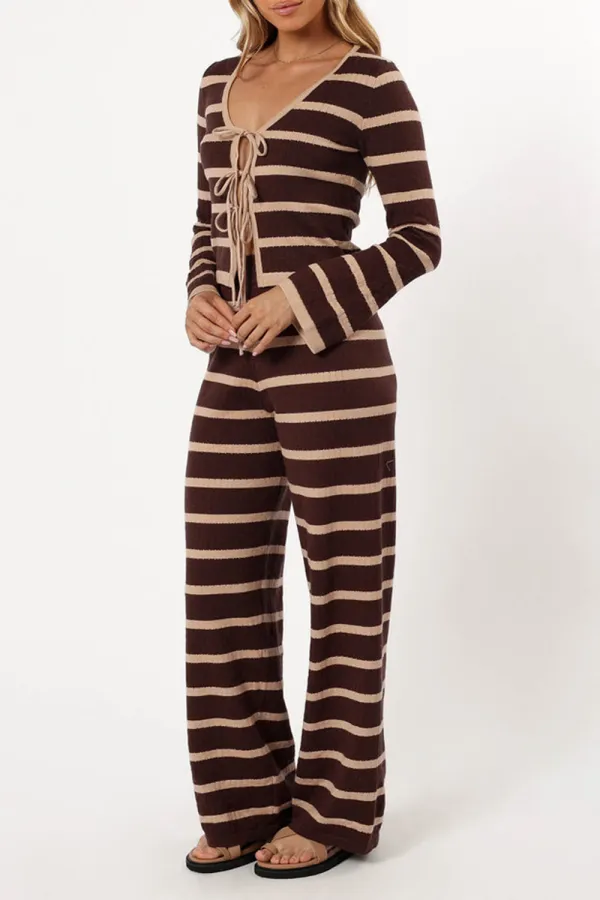 CHOCOLATE BROWN STRIPE KNIT PANT