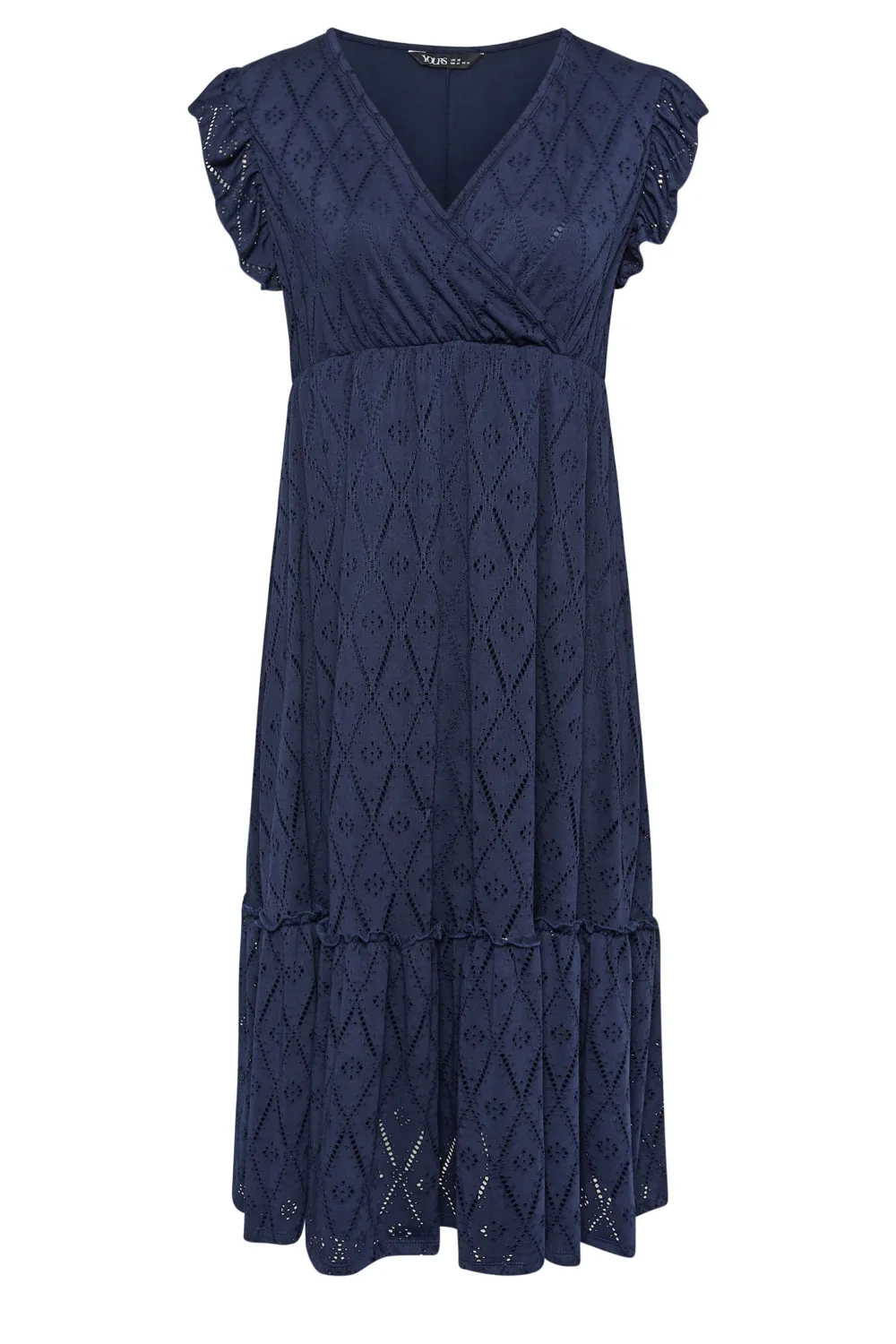 YOURS Curve Navy Blue Broderie Anglaise Midaxi Dress