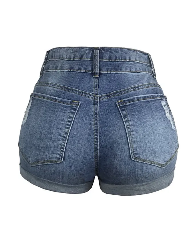Women's Jeans Shorts Denim Blue Dark Blue Black Mid Waist Fashion Office Casual Baggy Micro-elastic Short Comfort Plain S M L XL XXL