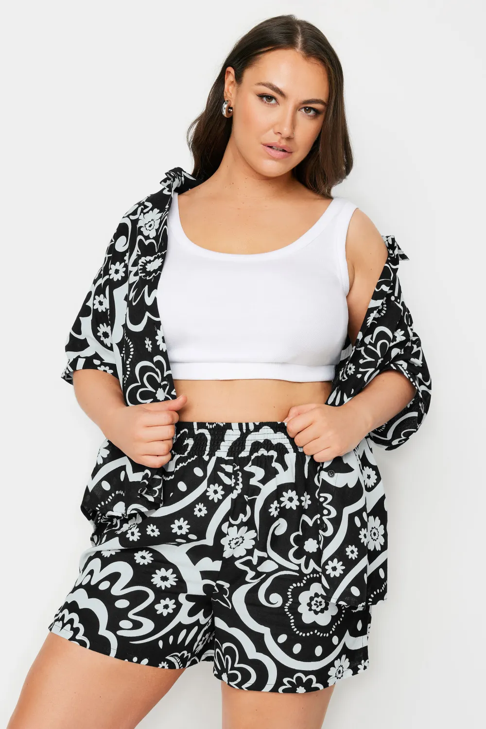 YOURS Curve White Abstract Print Shorts