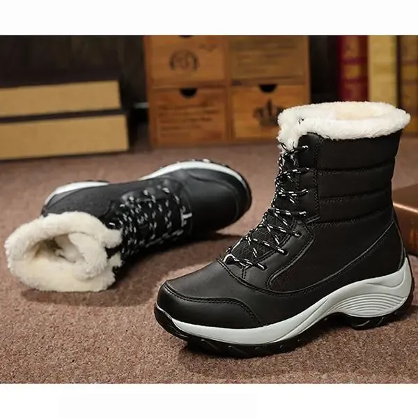 New Fashion Winter Fur Lining Lace Up Waterproof Mid-Calf Boots
