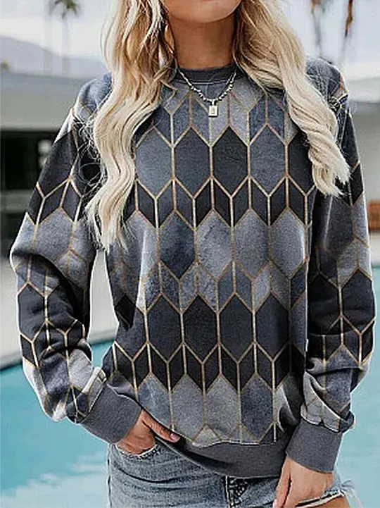 Crew Neck Geometric Casual Sweatshirt