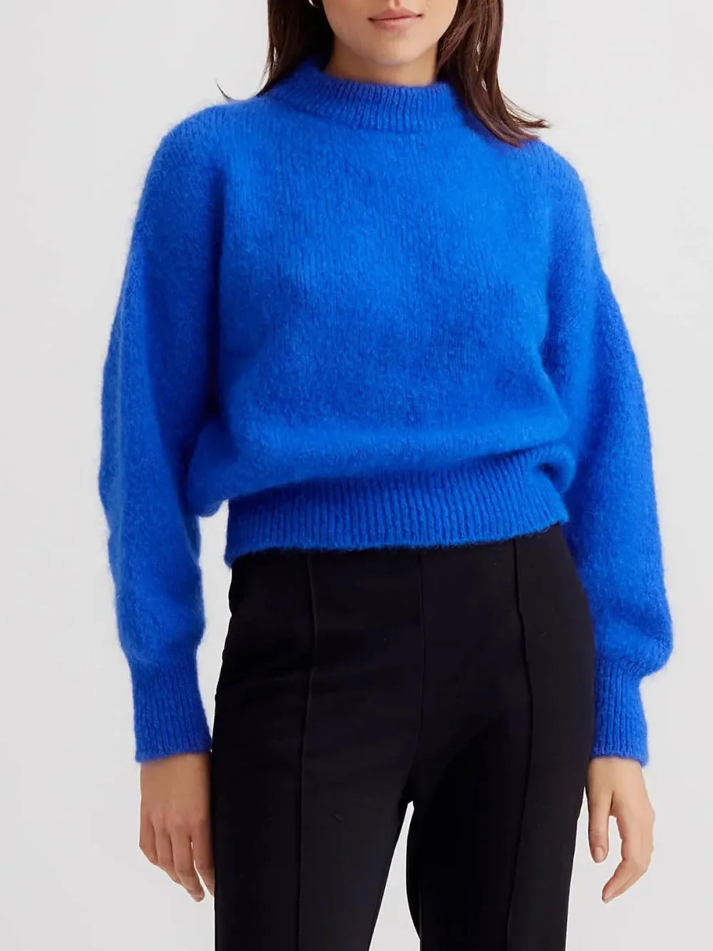 Casual Style Crew Neck Sweater Eletric Blue