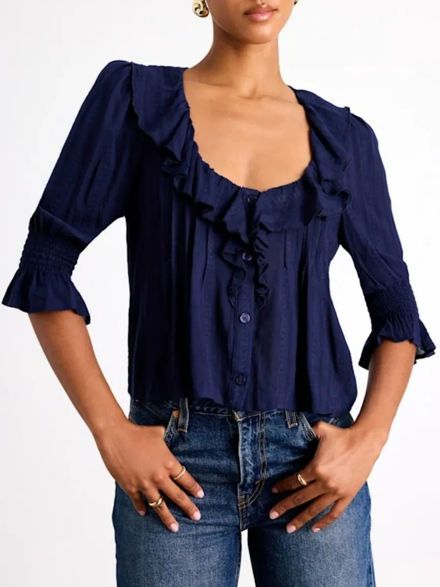 Smocked Sleeve Ruffle Blouse