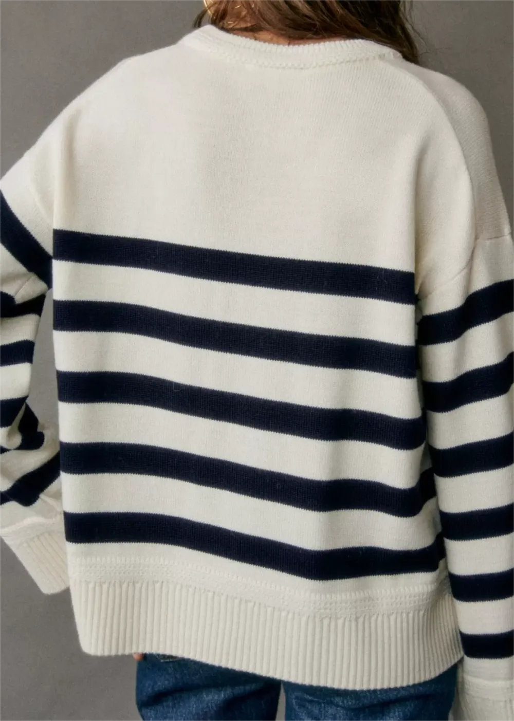 Black And White Striped Crew Neck Sweater