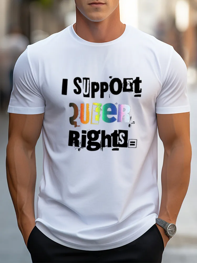 I Support Queer Rights T-Shirt Pure Cotton Round-Neck Short-Sleeved Shirt