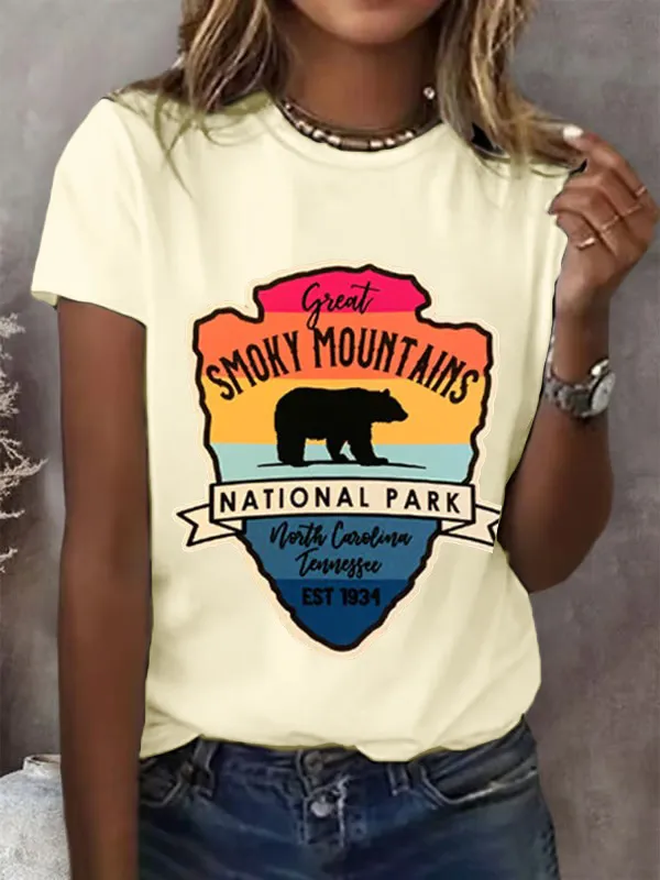 T-Shirt Women Women'S Smoky Mountains National Park Print Crew Neck T-Shirt