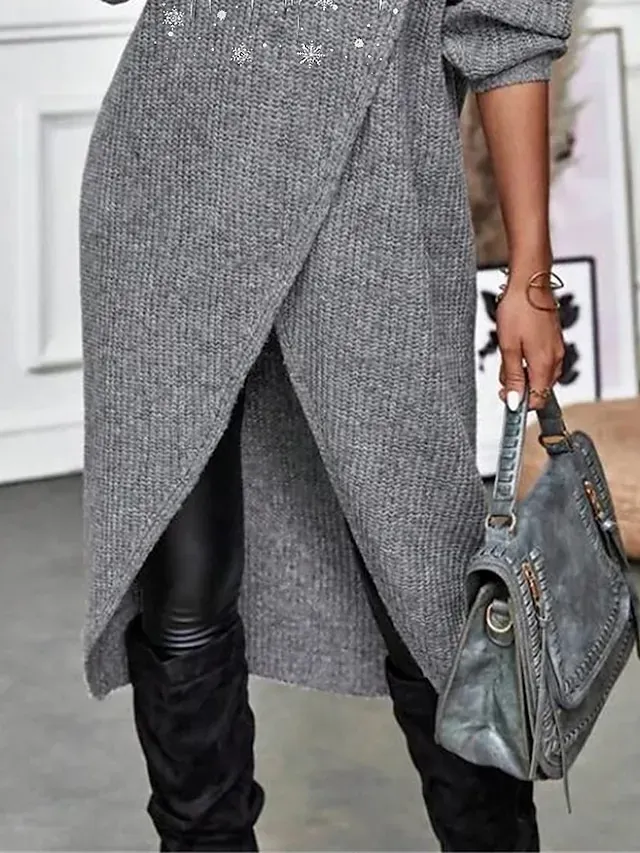 Women's Christmas Dress Sweater Dress Jumper Dress Midi Dress Warm Fashion Casual Santa Claus Outdoor Christmas Casual Daily Crew Neck Long Sleeve 2023 Loose Fit Gray S M L XL XXL