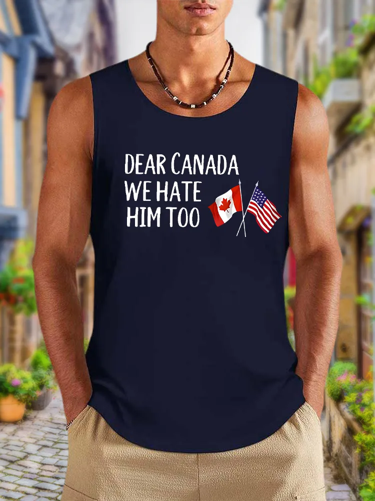 Men'S Dear Canada We Hate Him Too Round Neck Cotton Vest