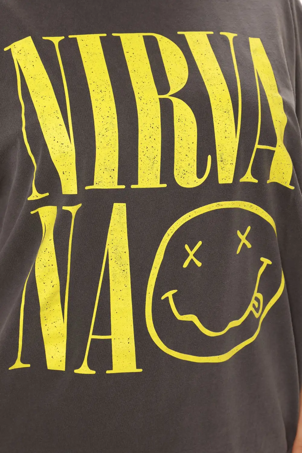 Nirvana Stacked Smiley Tee - Black Wash