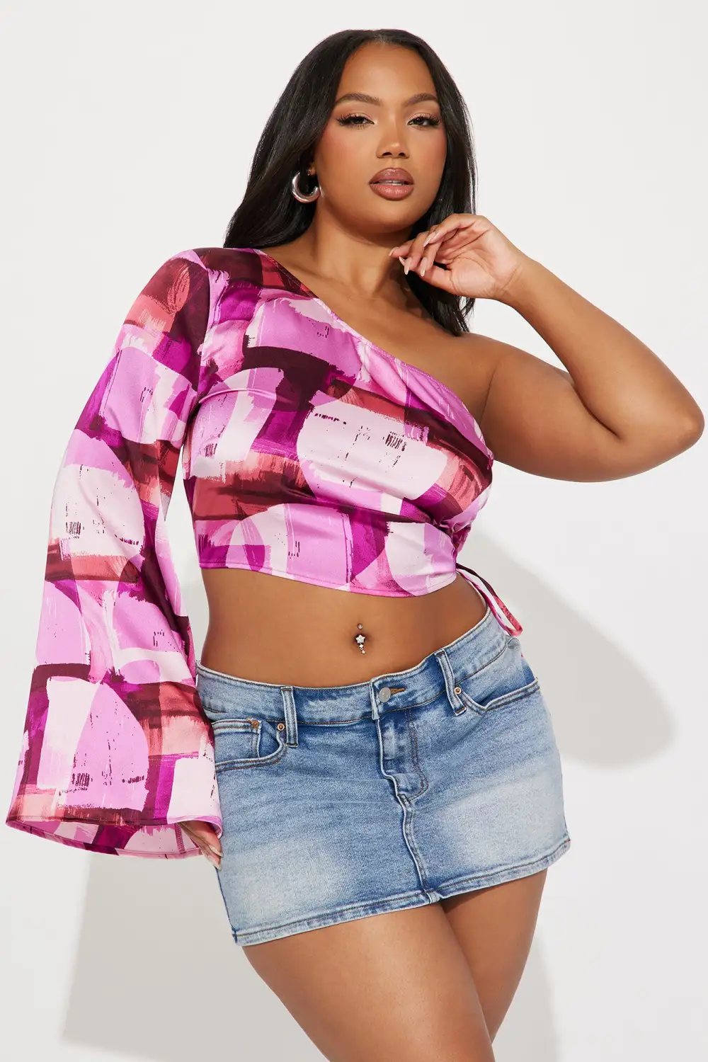 Artistic Feel Satin Blouse Top - Fuchsia/combo