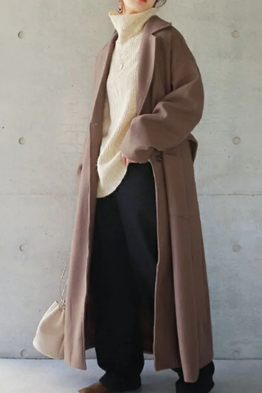 Oversized Solid Lapel Casual Coat