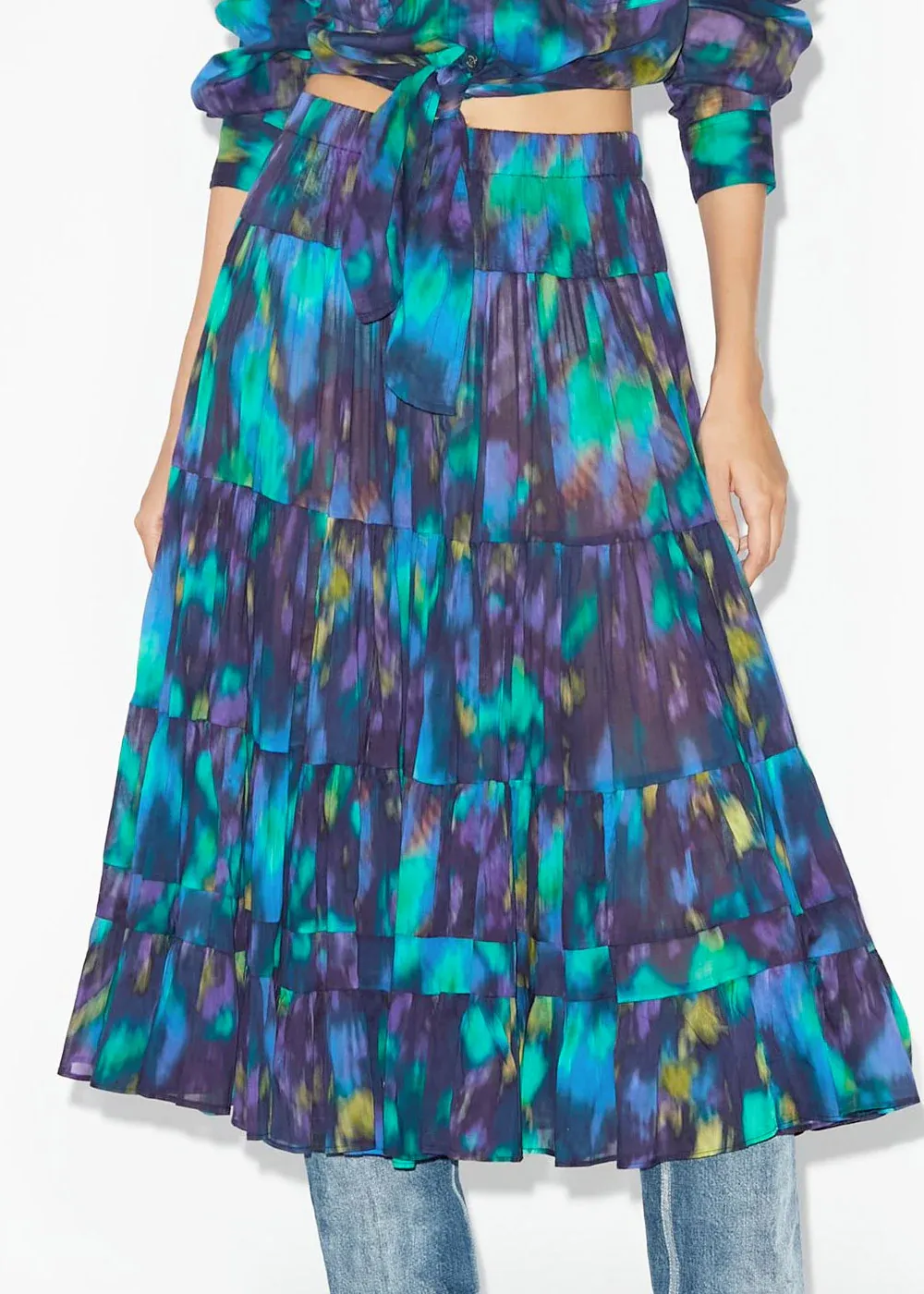 Floral Print Colorblock Casual Skirt