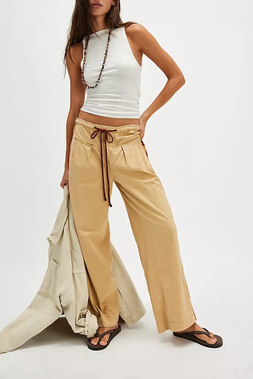 Drawstring Waist Wide Leg Pants