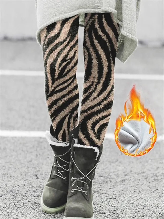 Women's Fleece Lined Leggings Warm Full Length Winter Leggings Print High Elasticity Medium Waist Fashion Tights Halloween Picture color 21 Picture color 34 S M Winter