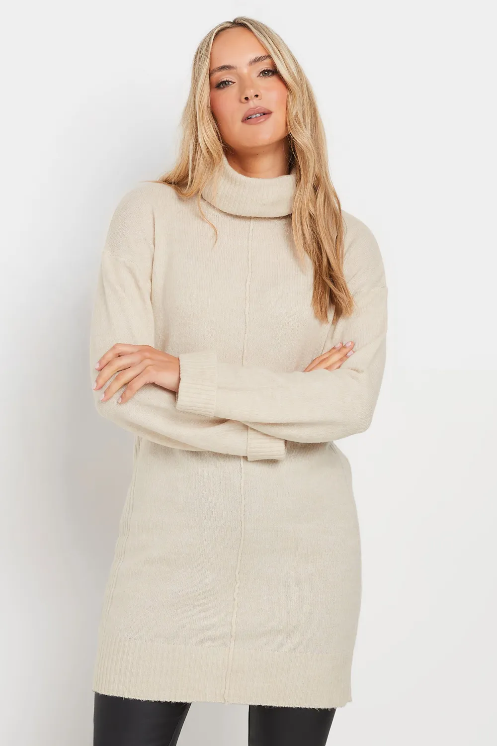 LTS Tall Ivory White Boxy Roll Neck Jumper