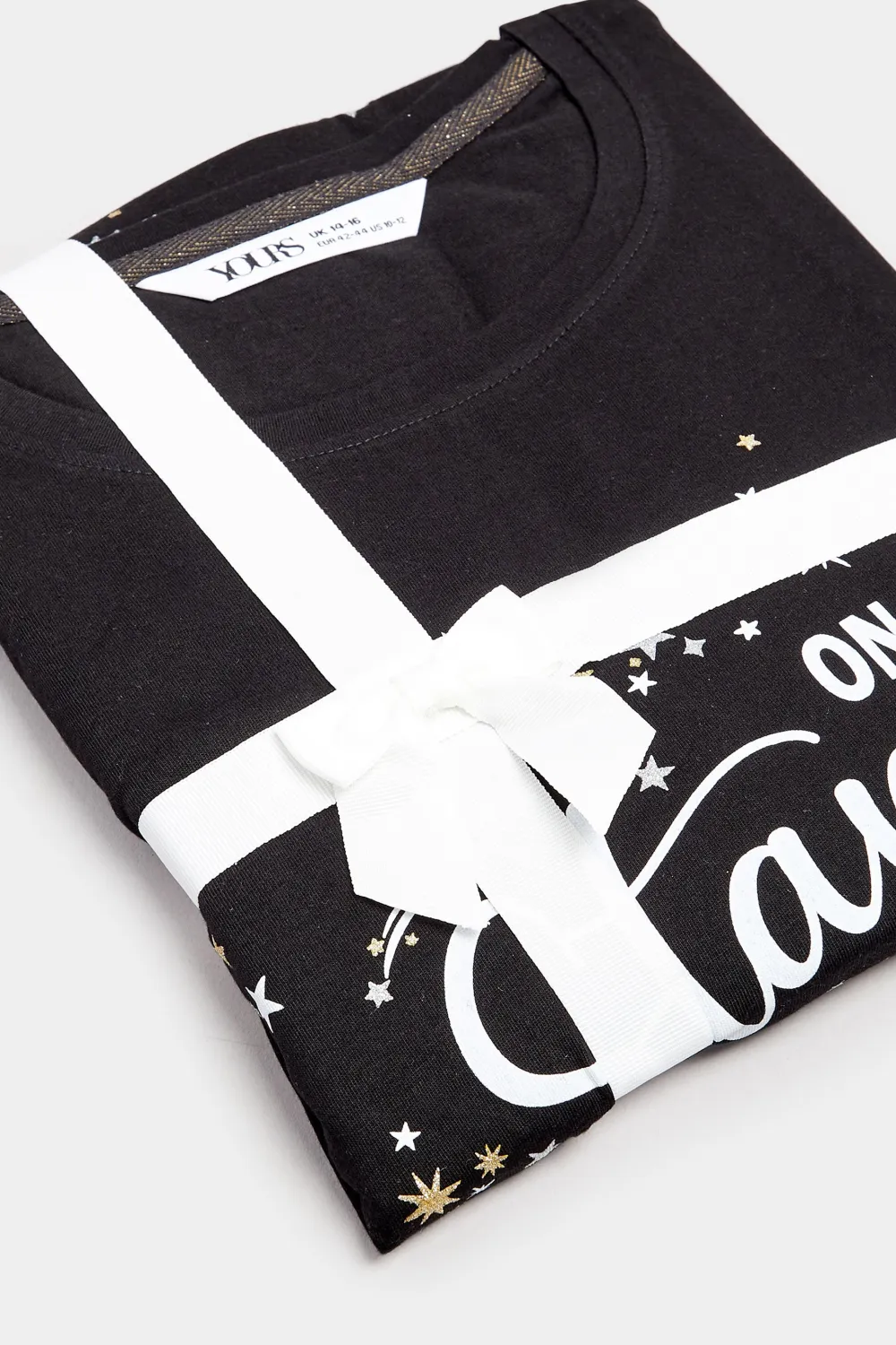 YOURS Curve Black 'On A Starry Night' Wide Leg Pyjama Gift Set