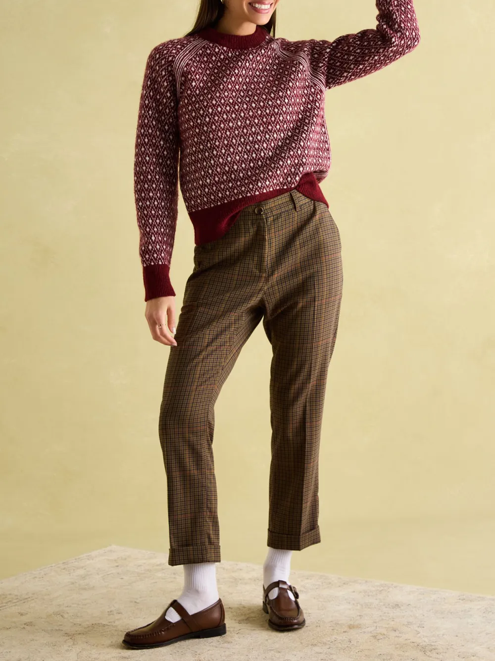 Cream/Navy Patterned Jumper with Detachable Roll Neck