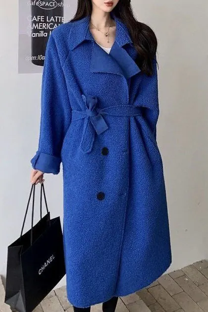 Solid Sherpa Belt Lapel Coat