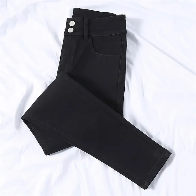 Women's Jeans Straight Denim Plain Basic Classic Retro Standard Spring &  Fall Blue gray Black Blue Grey