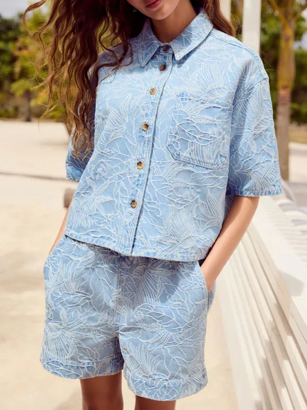 Blue Denim Casual Texture Shorts