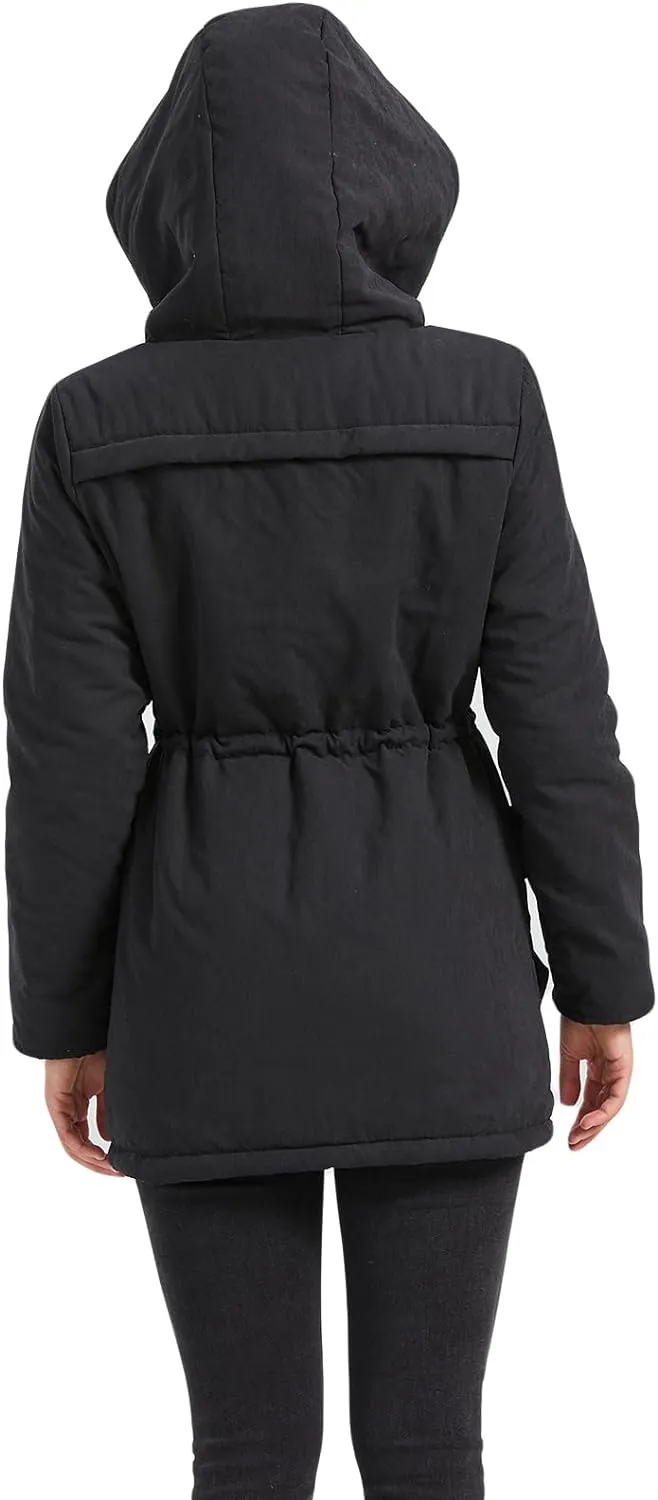 Women's Winter Mid Length Thick Warm Faux Lamb Wool Lined Jacket Coat