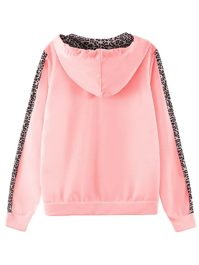 Women's Loungewear Sets Leopard Sport Casual Comfort Home Street Daily Polyester Breathable Hoodie Long Sleeve Hoodie Pant Spring Fall Black White