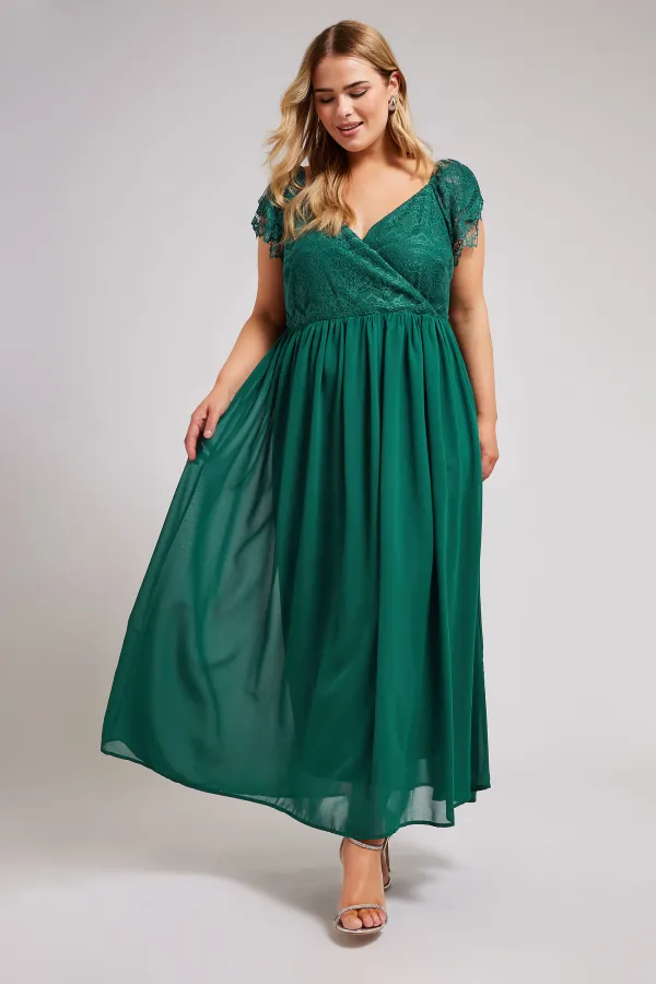 YOURS LONDON Curve Green Lace Wrap Maxi Dress