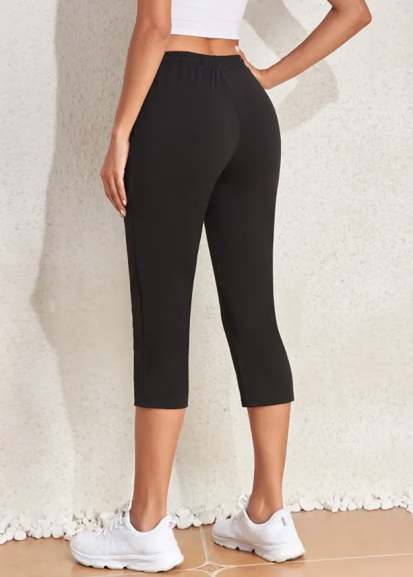Black Pocket Regular Drawastring High Waisted Pants