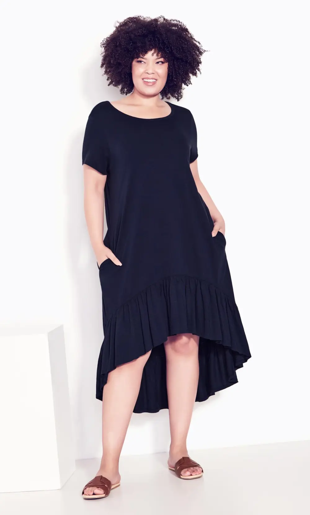 Evans Navy Blue Ruffle Hem Dress